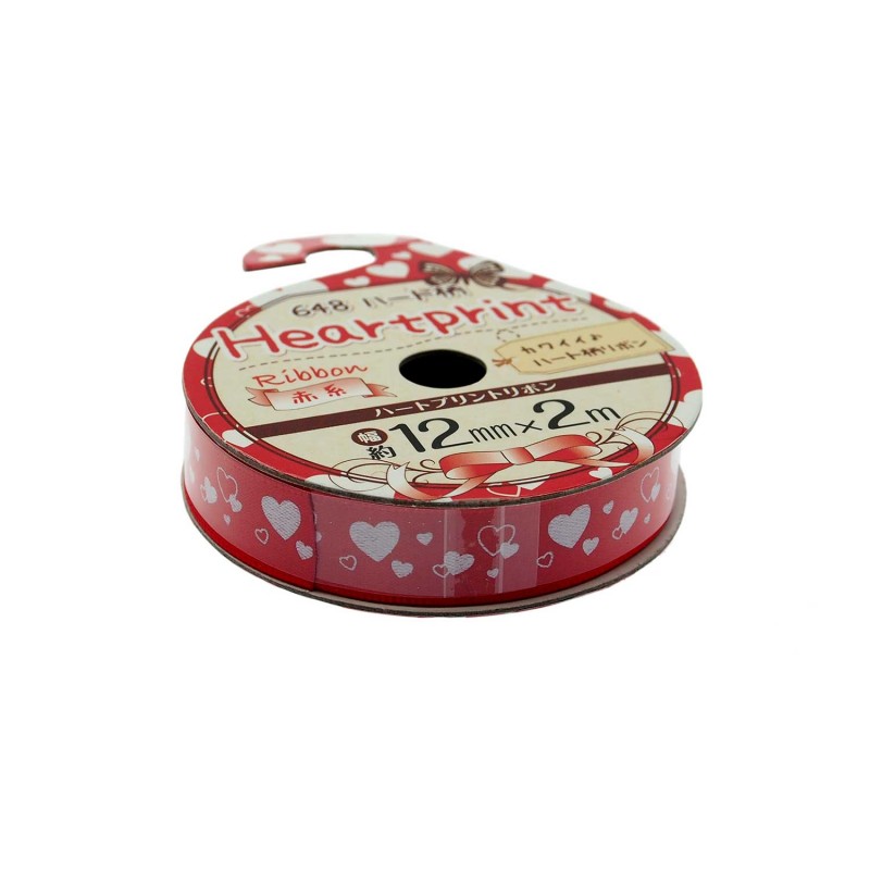 Ribbon Printed Big Hearts Red 12mm x 2m